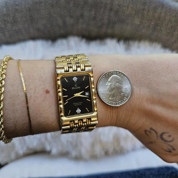 Elgin Black and Gold Tone Diamond Quartz Stainless Steel Watch - Picture 5 of 16